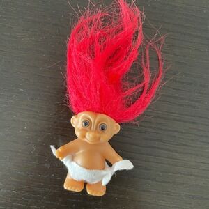 1990's Diaper Baby with Diaper 2" Russ Troll Doll Red Hair Brown Eyes